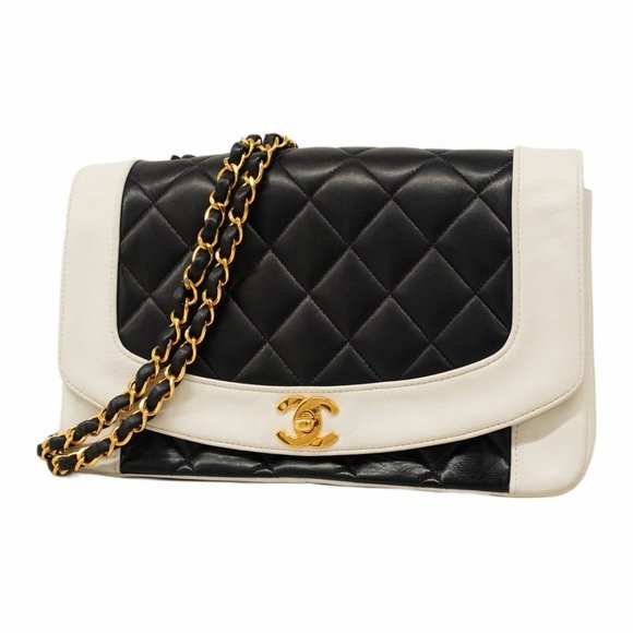 Chanel Diana Shoulder Bag with Chain Bag, Lambskin, Navy and White, Women's, ... - Picture 1 of 15
